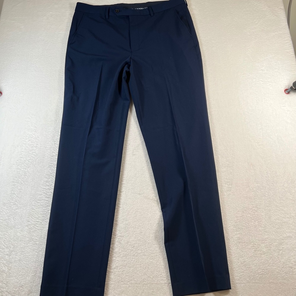 Nautica Mens Navy Blue Flat Front Dress Pants 36x34 Stretch Trousers